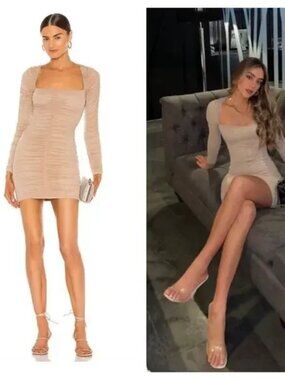 Michael Costello x REVOLVE Franky Mini Dress in Taupe Size L